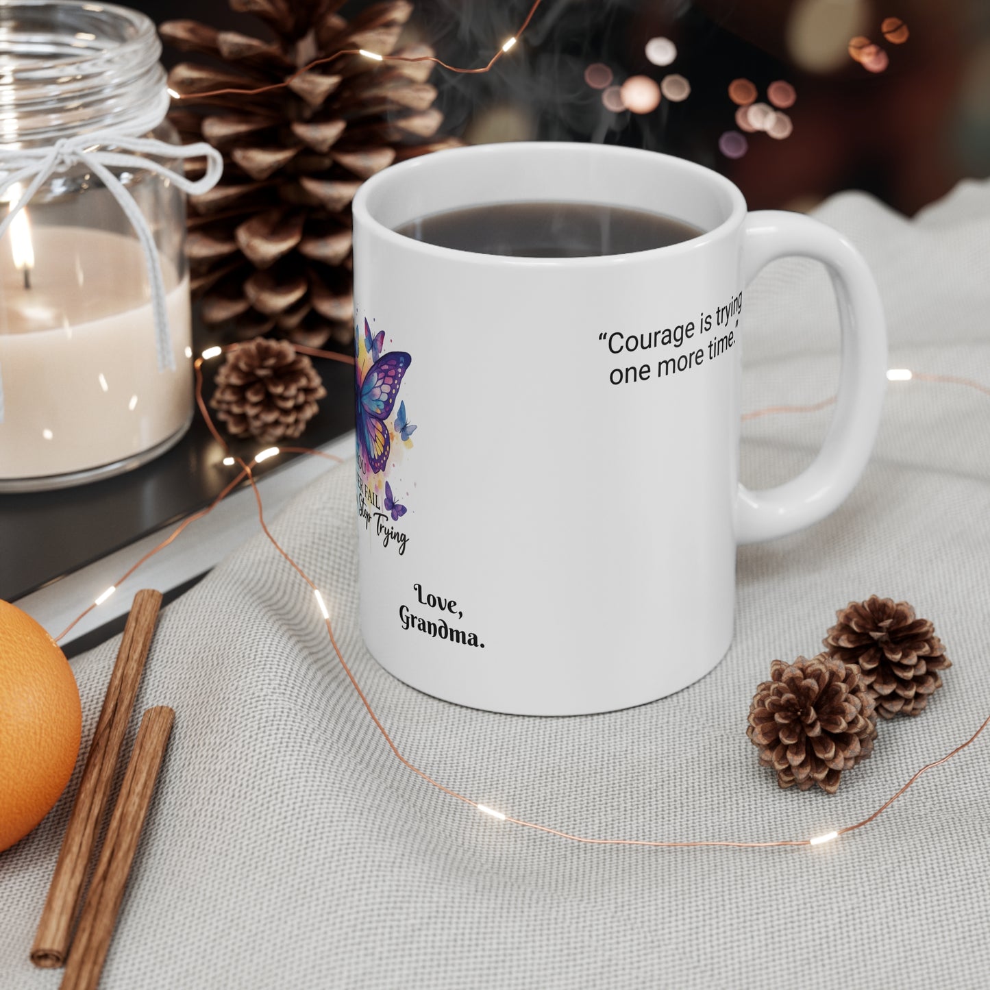 YOU NEVER FAIL - Inspirational Butterfly Mug, Colorful Butterfly Coffee Cup, Motivational Gift for Friends, Perfect for Birthdays, Office Decor, Butterfly Lover Gift