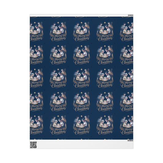 Nativity Christmas Wrapping Paper - Blue Background