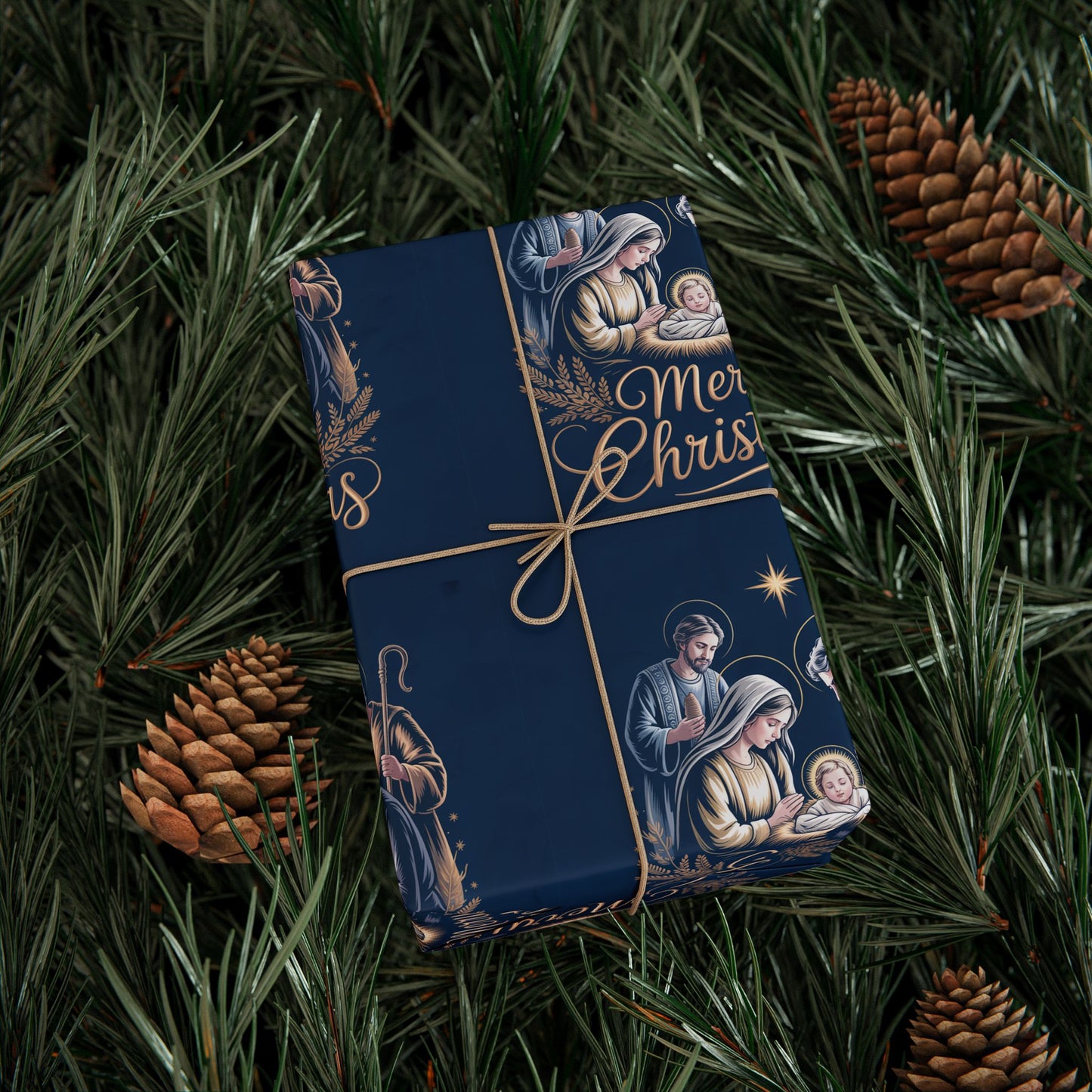 Nativity Christmas Wrapping Paper - Blue Background