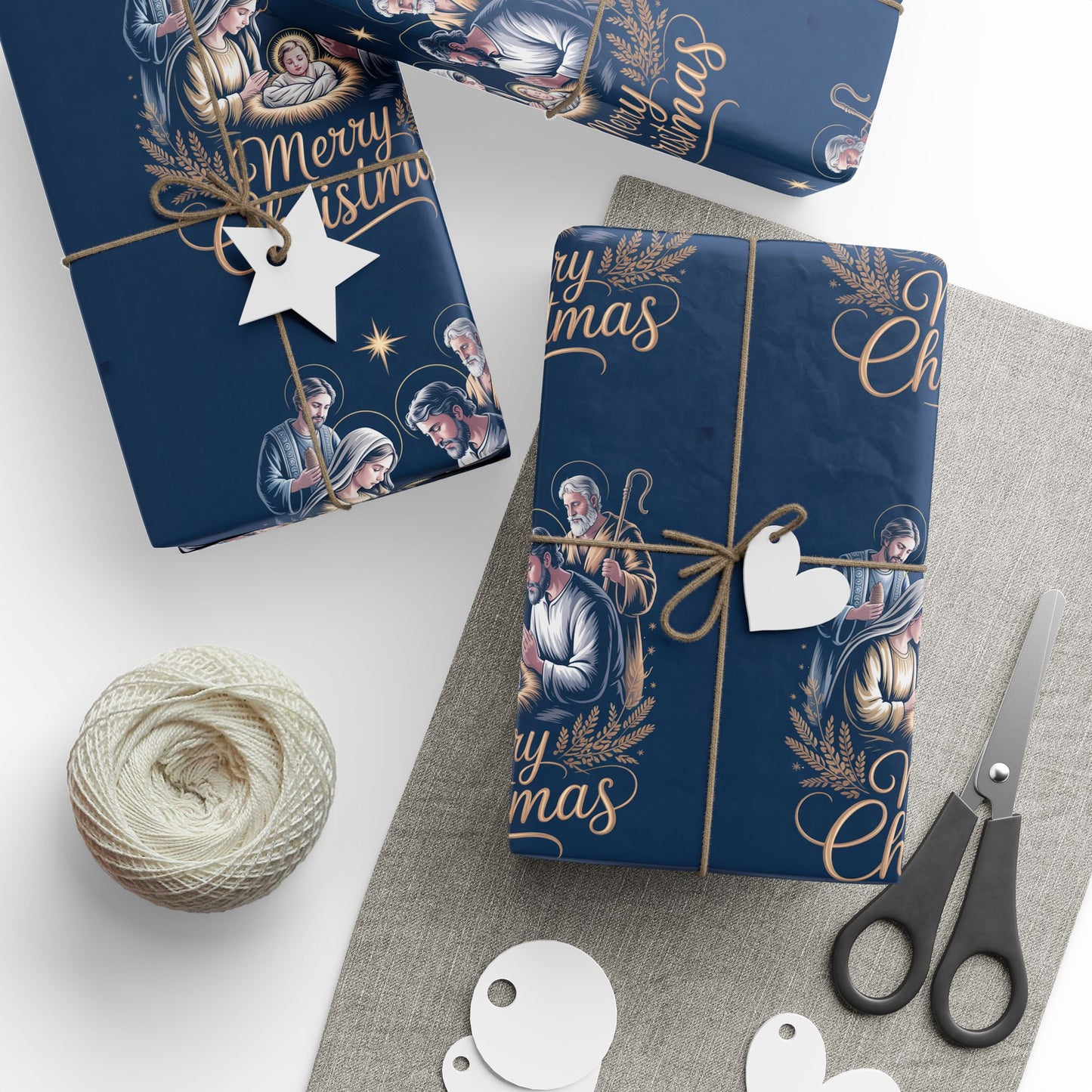 Nativity Christmas Wrapping Paper - Blue Background