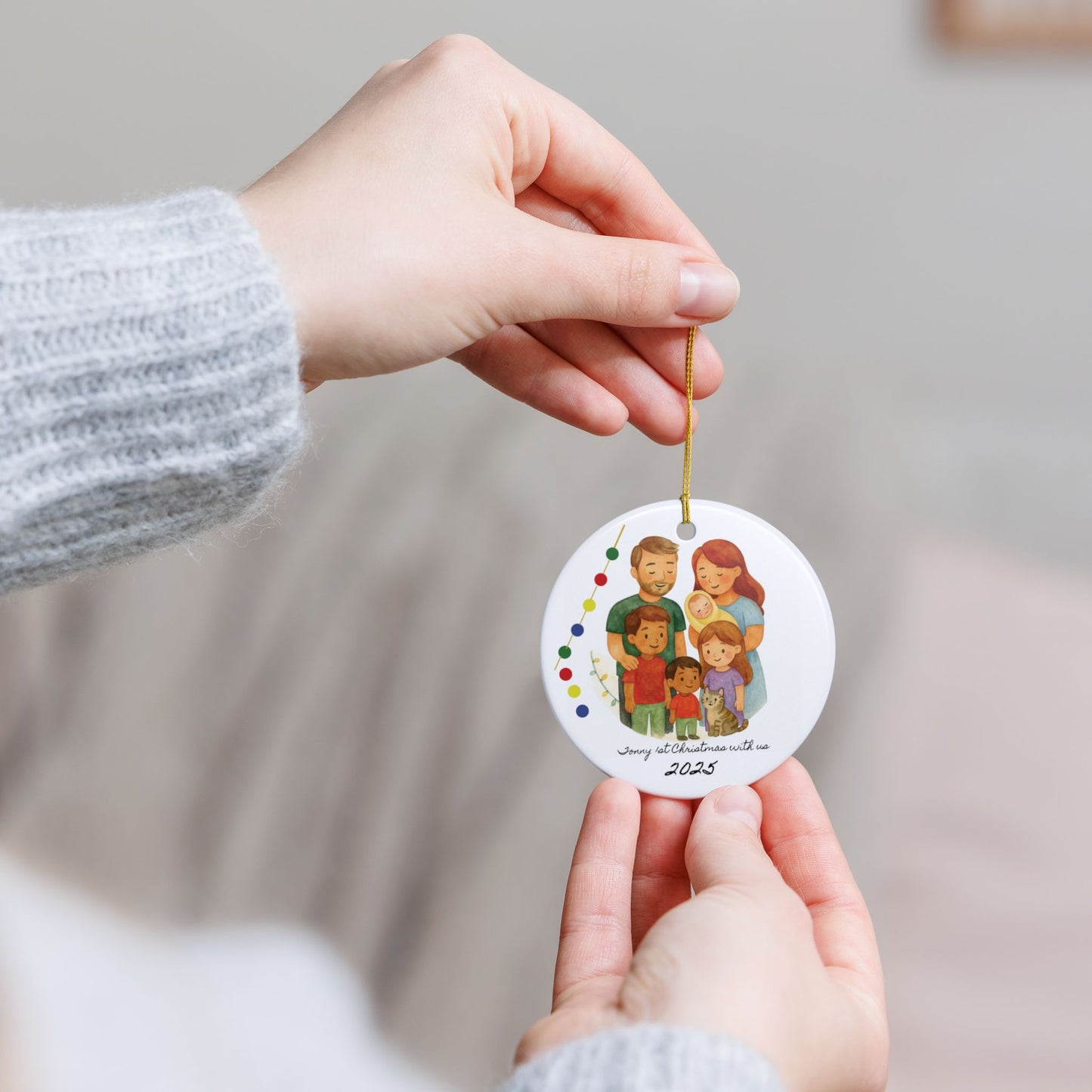 Personalized Family Christmas Ornament, Holiday Decor, 2-Sided Ceramic Ornament, Family Gift, Custom Togetherness Keepsake