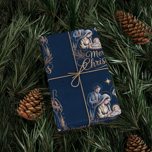 Nativity Christmas Wrapping Paper - Blue Background