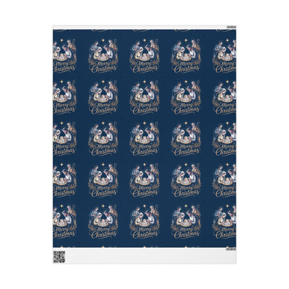 Nativity Christmas Wrapping Paper - Blue Background