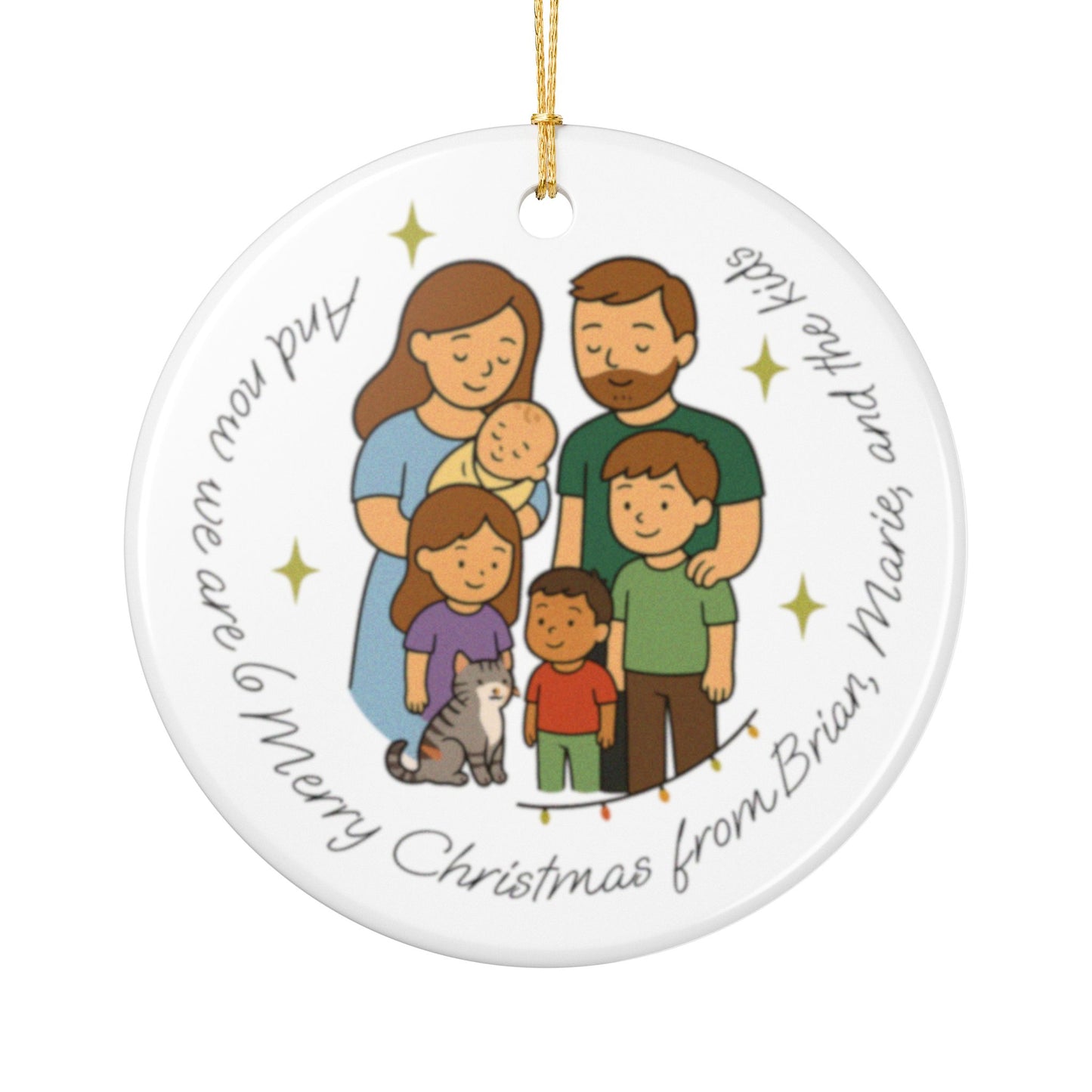 Adorno navideño familiar personalizado, decoración navideña, adorno de cerámica, regalo familiar, recuerdo de unión personalizado