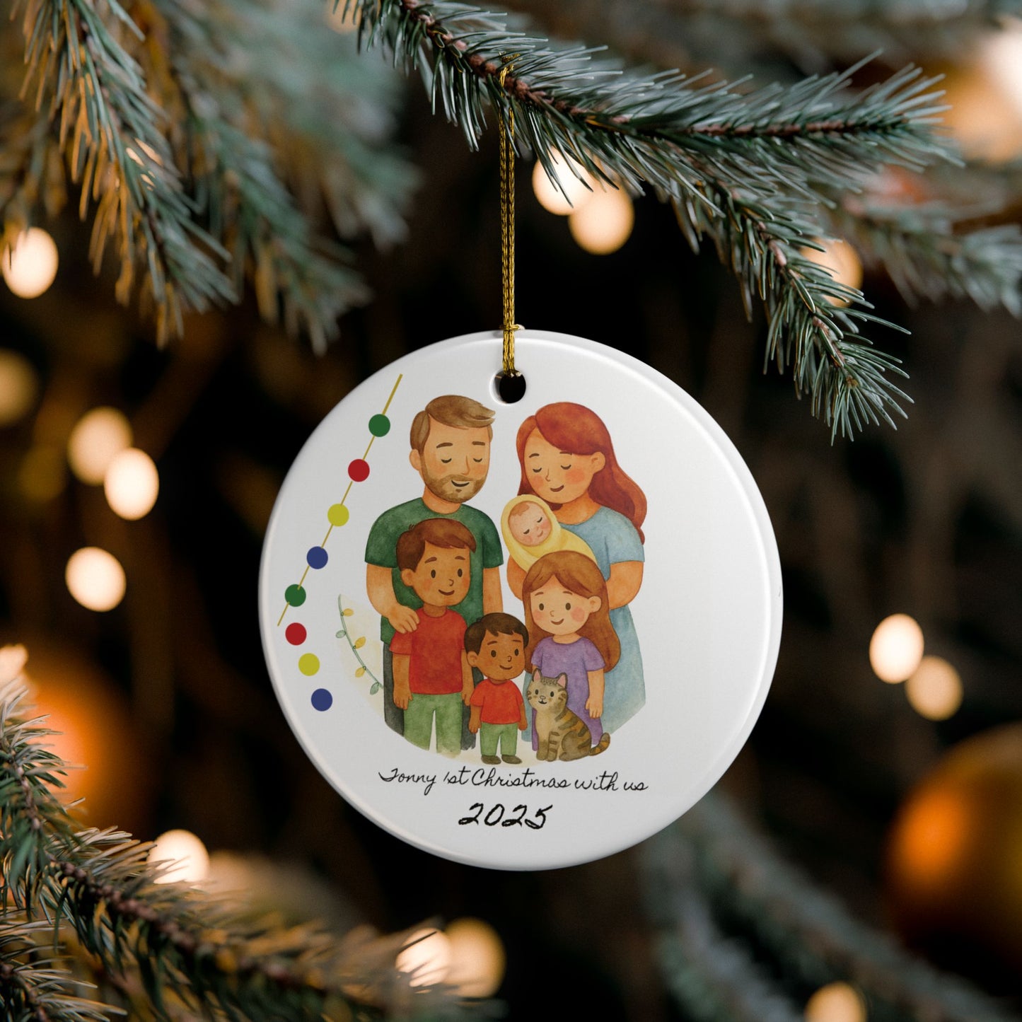 Personalized Family Christmas Ornament, Holiday Decor, 2-Sided Ceramic Ornament, Family Gift, Custom Togetherness Keepsake
