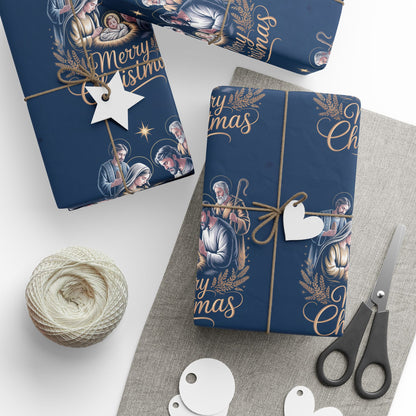 Nativity Christmas Wrapping Paper - Blue Background