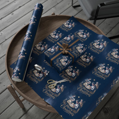 Nativity Christmas Wrapping Paper - Blue Background