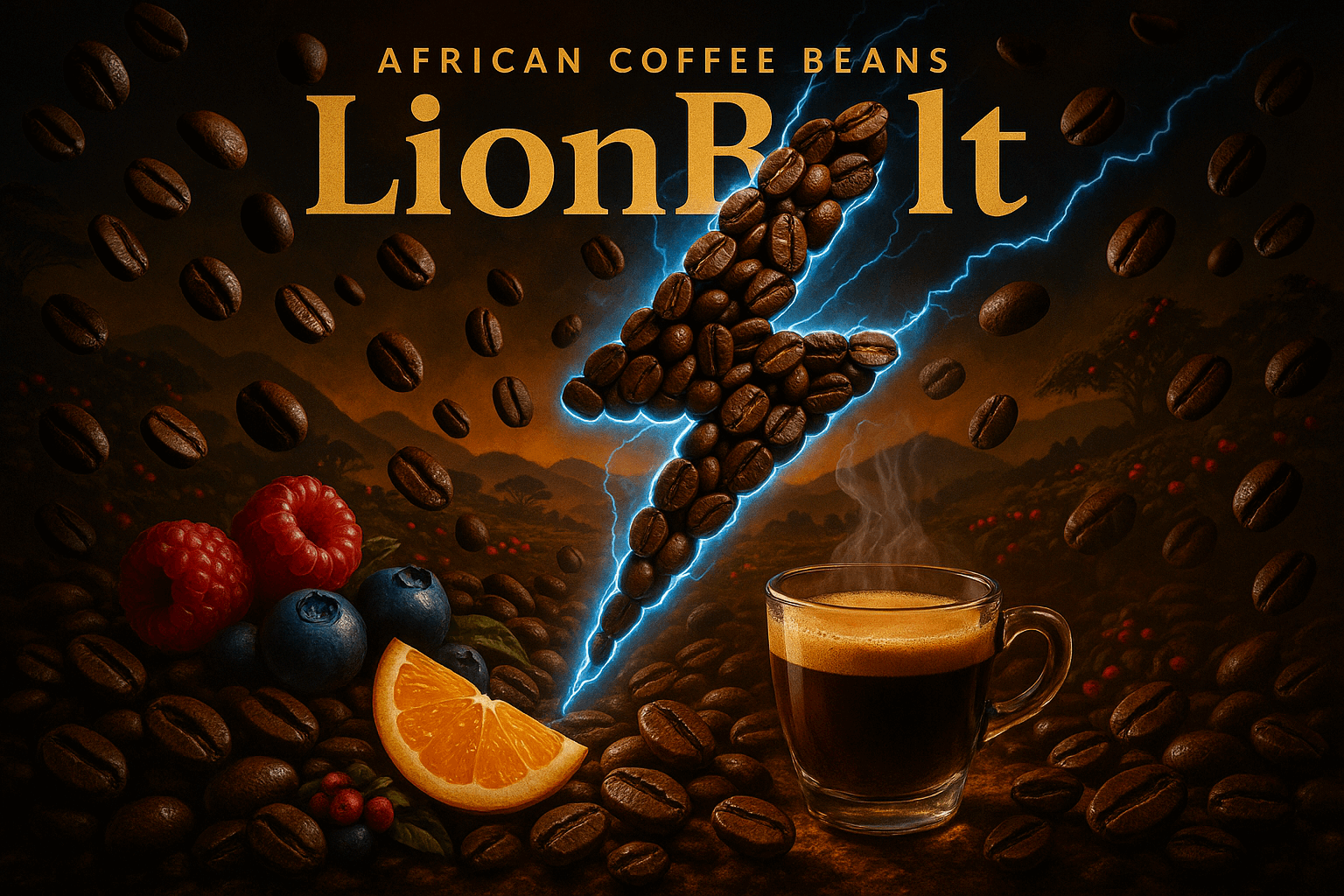 LionBolt Blend - Ethiopian, Kenyan & Tanzanian Coffee Beans
Unleash your mornings with LionBolt Blend, a powerhouse espresso crafted from high-altitude African beans. Sourced from Ethiopia, Kenya, and Tanzania, this blend strikes with bold intensity and fruity brightness. It offers a clean, complex finish, perfect for espresso lovers seeking bold, electrifying flavor. The robust espresso base balances acidity and sweetness beautifully.