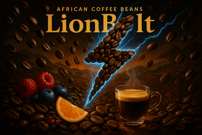 LionBolt Blend - Ethiopian, Kenyan & Tanzanian Coffee Beans
Unleash your mornings with LionBolt Blend, a powerhouse espresso crafted from high-altitude African beans. Sourced from Ethiopia, Kenya, and Tanzania, this blend strikes with bold intensity and fruity brightness. It offers a clean, complex finish, perfect for espresso lovers seeking bold, electrifying flavor. The robust espresso base balances acidity and sweetness beautifully.